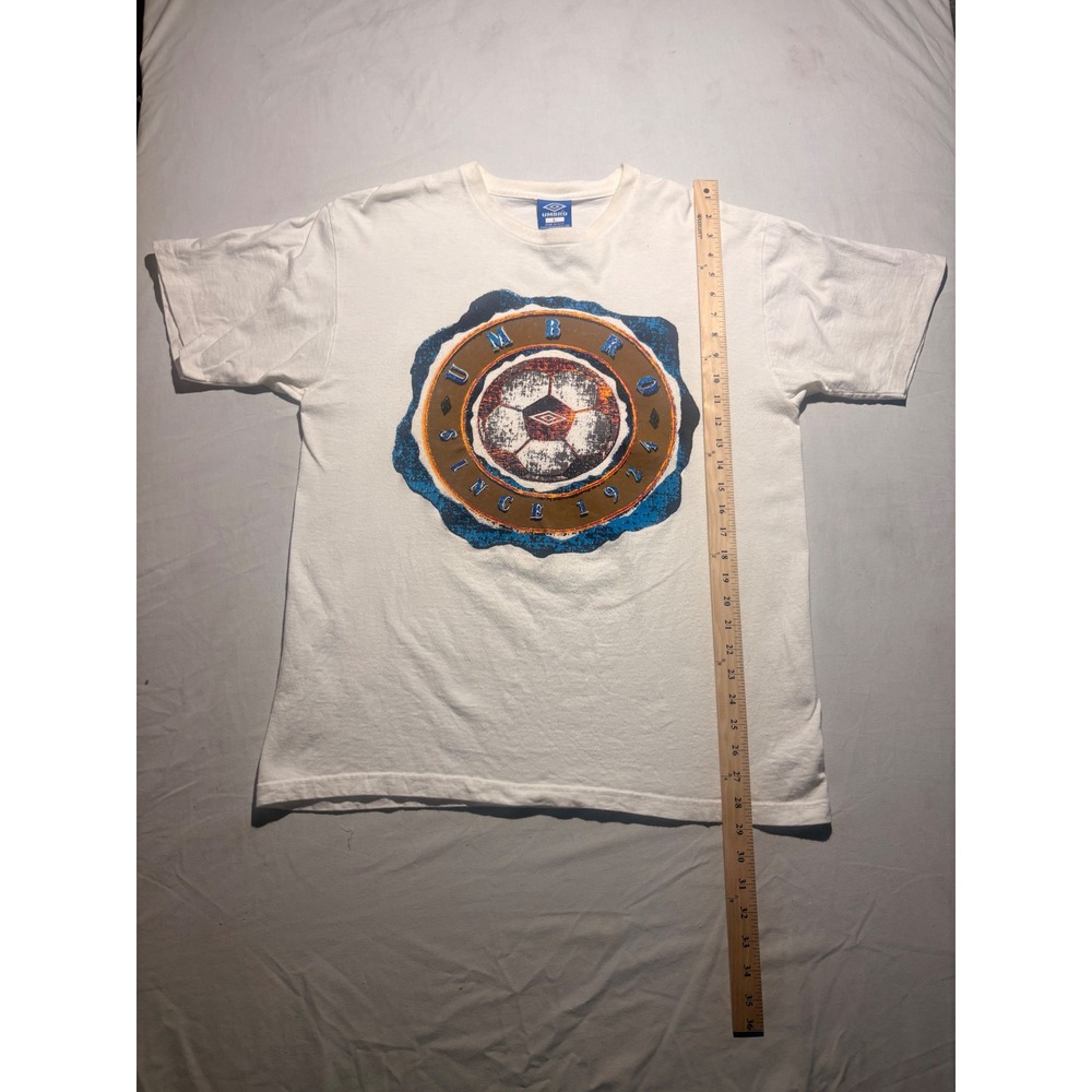 Vintage Umbro Soccer Graphic T-Shirt Mens Large White Made in USA 90s Sportswear